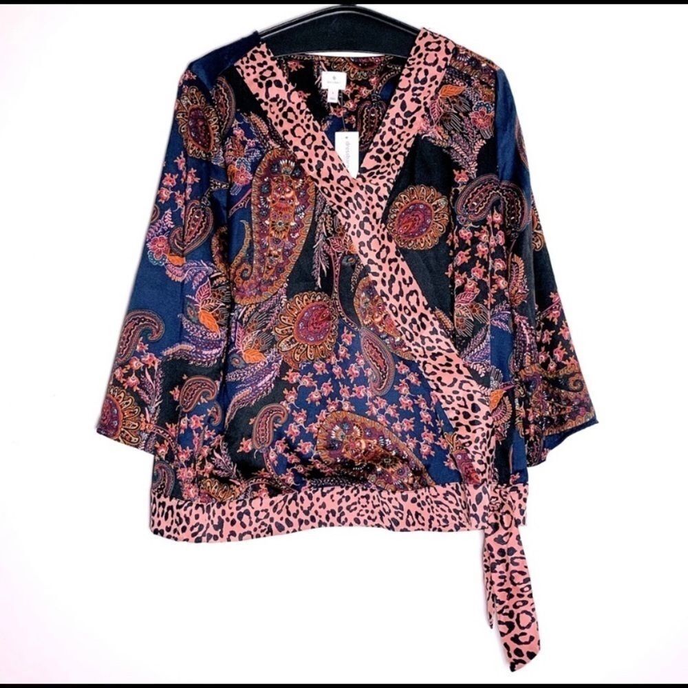 DRESS Barn paisley & animal print Faux‎ Wrap Blouse